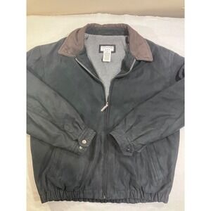 Covington Mens Black Bomber Jacket Brown Collar Fleece Quilted Lining Size M